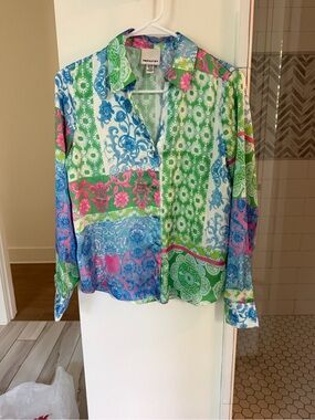Multicolor Paisley Button-Up Shirt - Green/Blue/Pink
